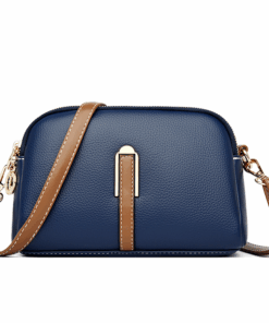 Leather Small Crossbody Bag for Women with Zipper Closure - Blue