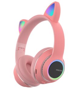 LED Colourful Glow Foldable Cat Ear Headphones - RGB - Pink