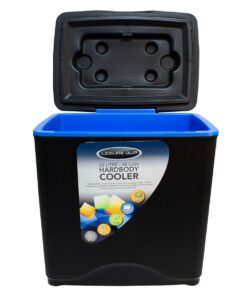 Leisure Quip Hard Body Cooler Black + Blue Inner Capacity 28L / 48 Cans