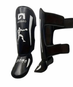 Lekaro Fight Gear Muay Thai MMA Shin Pads - Black and White - Large