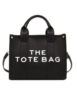Letter Print Shoulder Strap Tote Bag - Black