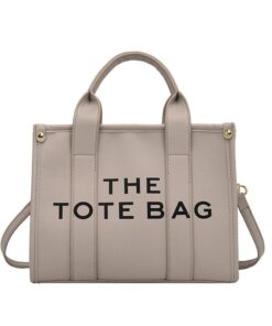 Letter Print Shoulder Strap Tote Bag - Stone Grey