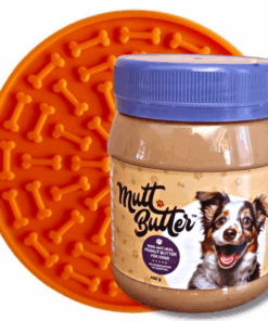 Lick Mat with 100% natural Mutt Butter (400 g) doggy friendly peanut butter - Orange