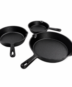 Lifespace 3 Piece Matt Black Cast Iron Skillet Pan Set