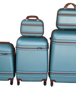 Light Blue & Brown 5-Piece ABS HardShell Trolley Luggage Set-Spinner Wheels