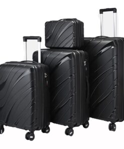 Lightweight Hard Shell for Family Travel or Business Luggage Set - 4 Piece - Black
