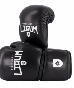 Ligum Fight Gear Leather Boxing Gloves - Black - 8 oz