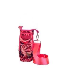 Lily Rose Collection - Neoprene Water Bottle Bag With Cellphone Holder - Passion Rose and Pink