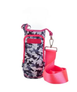 Lily Rose Collection - Neoprene Water Bottle Bag With Cellphone Holder - Survival Camo Grey and Pink