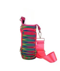 Lily Rose Collection - Neoprene Water Bottle Bag With Cellphone Holder - Vibrance MultiStripe & Pink