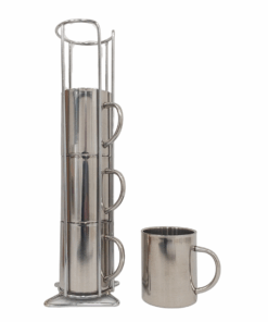 LK's Four Cups In Stand Set - Stainless Steel
