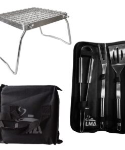 LMA 16cm Mini Folding Grill Grid & 3 Piece Utensil Set in Carry Bags