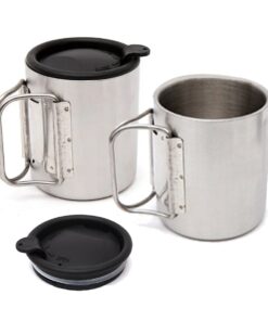 LMA 200ml Set of 2 Folding Handle Double-Wall Travel Mug with Lid FX-8886-D