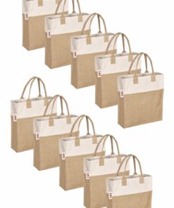 Love & Sparkles Cotton and Jute Shopper Tote Plain Pack 10