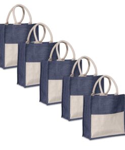 Love & Sparkles Cotton & Jute 5 pack eco shopper structured totes Blue
