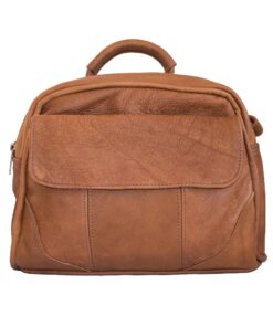 LS-SEN02 Genuine Leather Shoulder Bag with Front Pockets - Brown