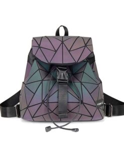 Luminous Geometric Backpack Fashion Holographic Reflective Travel Backpack - Slate Grey