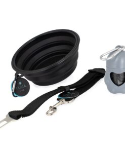LUNA Collapsible water bowl, Seat Belt clip and Bone Poo bag dispenser Set