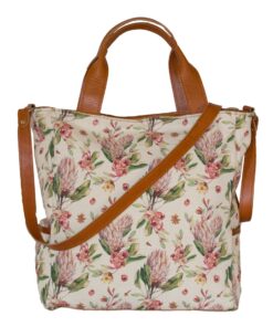 Luvsa 37-084 Protea Canvas Handbag with Genuine Leather Handles & Straps