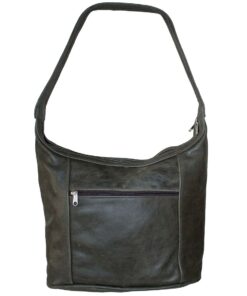 Luvsa LS-AR306 Full Grain Genuine Leather Shoulder Bag - Grey/Green