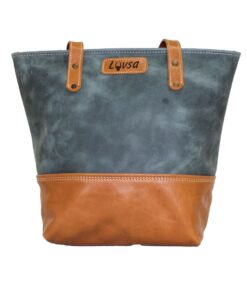 Luvsa LS-BS2201 Full Grain Genuine Leather Shoulder Tote Bag - Blue