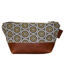 Luvsa LS-BS2209 Shweshwe Fabric & Genuine Leather Cosmetic / Toiletry Bag - Sun