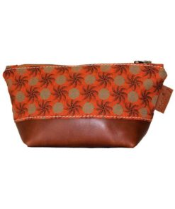 Luvsa LS-BS2209 Shweshwe Fabric & Genuine Leather Cosmetic / Toiletry Bag - Windmill