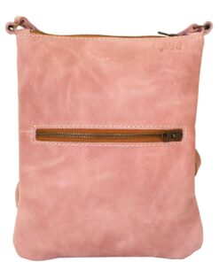 Luvsa LS-BS2217 Full Grain Genuine Leather Women's Sling Bag with Front Zip - Pink