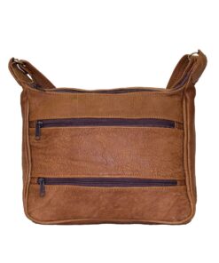 Luvsa LS-GB513 Genuine Leather Shoulder Bag with Front Pockets - Brown