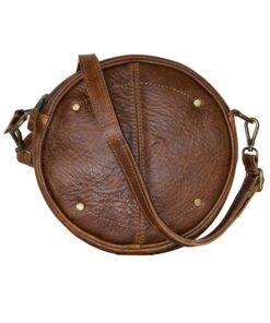 Luvsa LS-MS073 Unique Circle Full Grain Genuine Leather Crossbody Bag - Brown