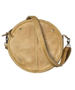 Luvsa LS-MS073 Unique Circle Full Grain Genuine Leather Crossbody Bag - Camel