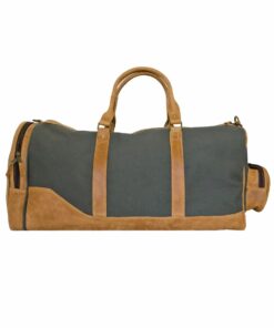 Luvsa LS-MS084 Full Grain Genuine Leather Vintage Heavy-Duty Canvas Duffle Bag