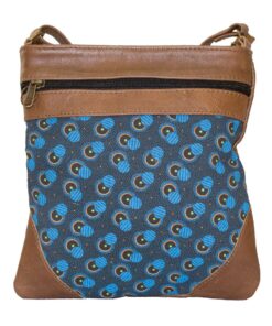 Luvsa LS-SEN01 Shweshwe Fabric & Genuine Leather Ladies Sling Bag - Dot