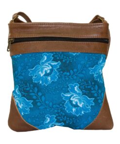 Luvsa LS-SEN01 Shweshwe Fabric & Genuine Leather Ladies Sling Bag - Flower