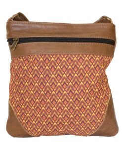 Luvsa LS-SEN01 Shweshwe Fabric & Genuine Leather Ladies Sling Bag - Orange