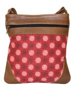 Luvsa LS-SEN01 Shweshwe Fabric & Genuine Leather Ladies Sling Bag - Red