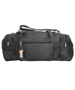 Luvsa LS-SEN12 Unisex Full Grain Genuine Leather 44L Weekender Duffel Bag - Black