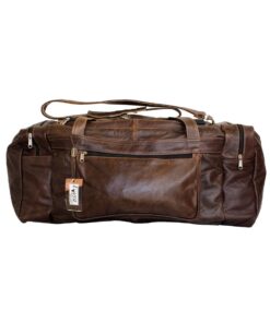 Luvsa LS-SEN12 Unisex Full Grain Genuine Leather 44L Weekender Duffel Bag - Coffee