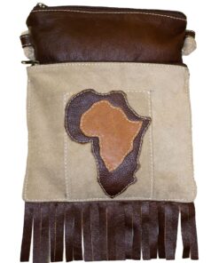 Luvsa LS-TJ100 Genuine Leather and Corduroy African Print Sling/Satchel Bag - Brown