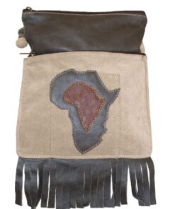 Luvsa LS-TJ100 Genuine Leather and Corduroy African Print Sling/Satchel Bag - Grey