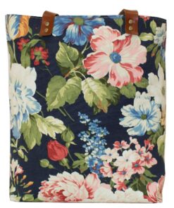 Luvsa LSHJT902 Polycotton Shopper Bag with Genuine Leather Straps - Blue