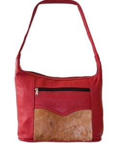 Luvsa LSTJ102 Buck Skin Genuine Leather Ladies Handbag - Red