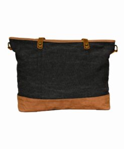 Luvsa SLU-522 Vintage Canvas & Genuine Leather Two-Tone Tote Bag - Black
