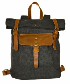 Luvsa SLU-531 Unisex Vintage Canvas and Genuine Leather Backpack - Black