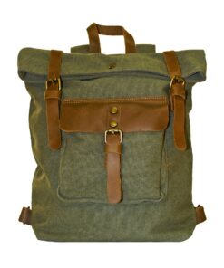 Luvsa SLU-531 Unisex Vintage Canvas and Genuine Leather Backpack - Green