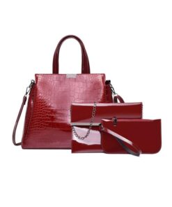Luxury Alligator PU Leather Women Shoulder Tote Bag - Red