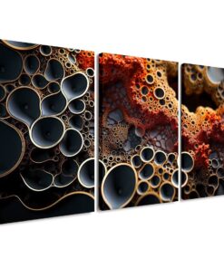 Luxury Coral Red Reef 3 Piece Abstract Canvas Wall Art Decor
