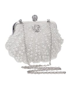 Luxury Pearl Beaded Purse Wedding Evening Party Handbag-White