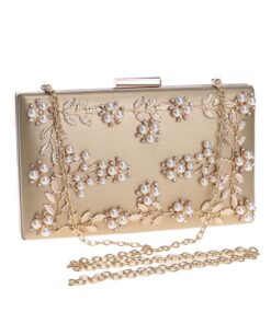 Luxury PU Pearl Flower Purse Wedding Evening Party Handbag