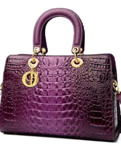Luxury Women's Patent Crocodile Leather Handbag- Purple